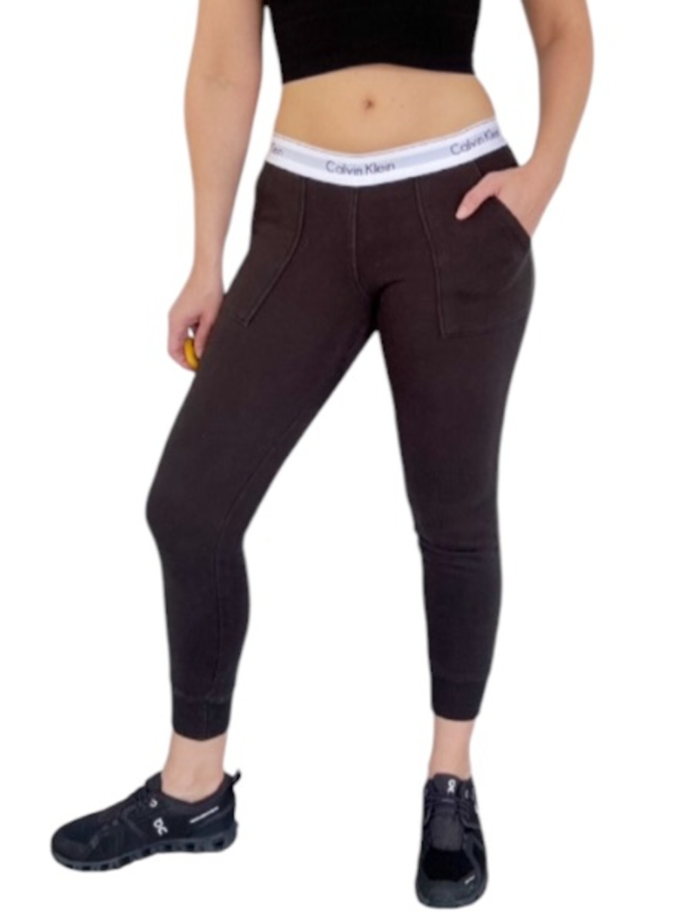 Calvin Klein Sleepwear black white branded elastic waistband crop sweatpants XS